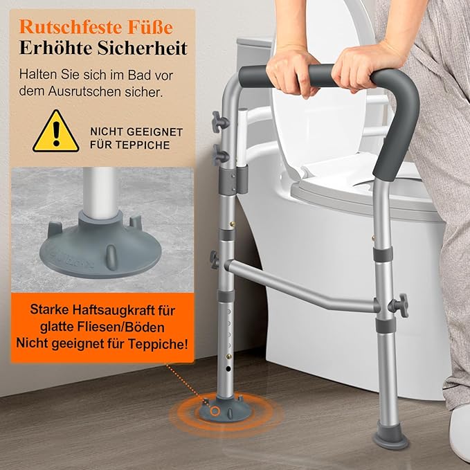 DePango Toilet Safety Rails for Elderly, Adjustable Handicap Toilet Seat with Handles, Sturdy Toilet Support Frame with Arms for Seniors and Disabled