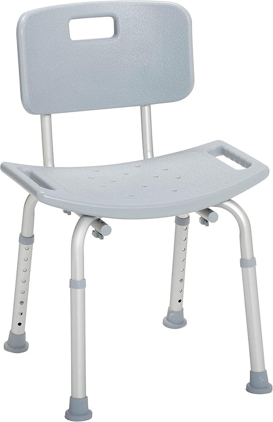 Drive Medical Shower Chair with Back - Adjustable Bathroom Bench - Suction Feet - Lightweight Durable Construction - Comfortable Contoured Seat - Grey