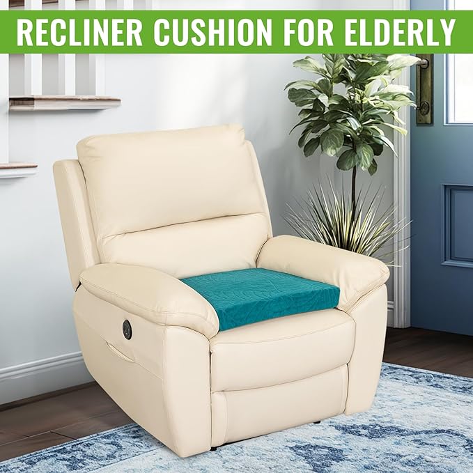 Recliner Cushions for Long Sitting Foam Seat Cushion Soft Tufted Layer for Elderly Seniors, Recliner Chair, Floor Pillow, Office Chair, Car, No Pressure on Thighs, 20X20X3 Inch - Leaves Green
