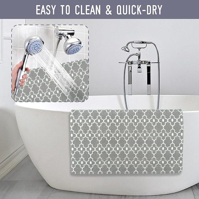 Square Shower Mat, 24 x 24 Inch Non Slip Gray Shower Stall Mat, Quick-Dry PVC Loofah Bath Mat for Shower Tub Bathroom