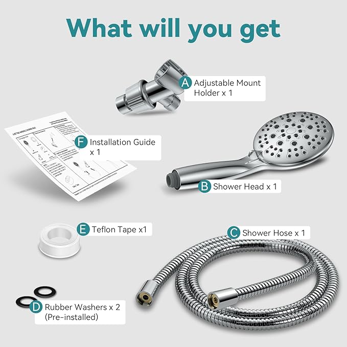 High Pressure Shower Head with Handheld, JDO 6 Spray Settings Handheld Showerhead, 4.3" High Flow Rain Showerhead Set with 59" Stainless Steel Hose and Adjustable Bracket for Bathroom, Gym, Hotel