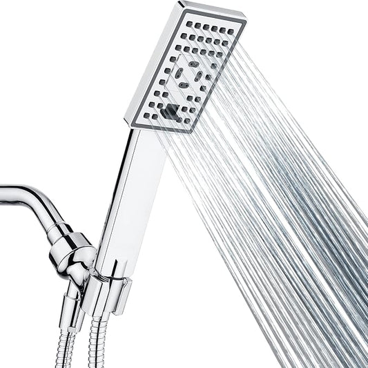 BRIGHT SHOWERS High Pressure Handheld Shower Head Set, High Flow Hand Held Showerhead with 60" Long Stainless Steel Hose and Adjustable Wall Bracket, 3 Spray Setting Shower Wand, Chrome