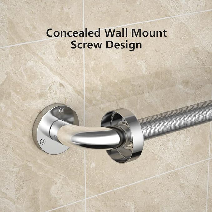 16 Inch Anti Slip Shower Grab Bar, YuanDe Chrome Finish Stainless Steel Bath Grab Bar, Knurled Bathroom Safety Rail, Shower Handrail Support, Handicap Elderly Injury Senior Balance Assist Handles