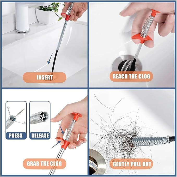 Drain Snake,118 inch Flexible Grabber Claw Pick Up Reacher Tool,Drain Clog Remover - Gutter Cleaning Tools for Home Sink, Bathroom Tub,Drain, Toilet, Tight Spaces