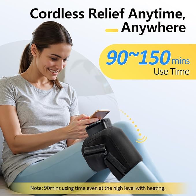 Comfytemp Air Compression Therapy Device K1006, Cordless Knee Massager for Circulation and Pain Relief, FSA Eligible HSA Heated Massage Wrap with 3 Modes & Intensities, Ideal for Men Women Seniors