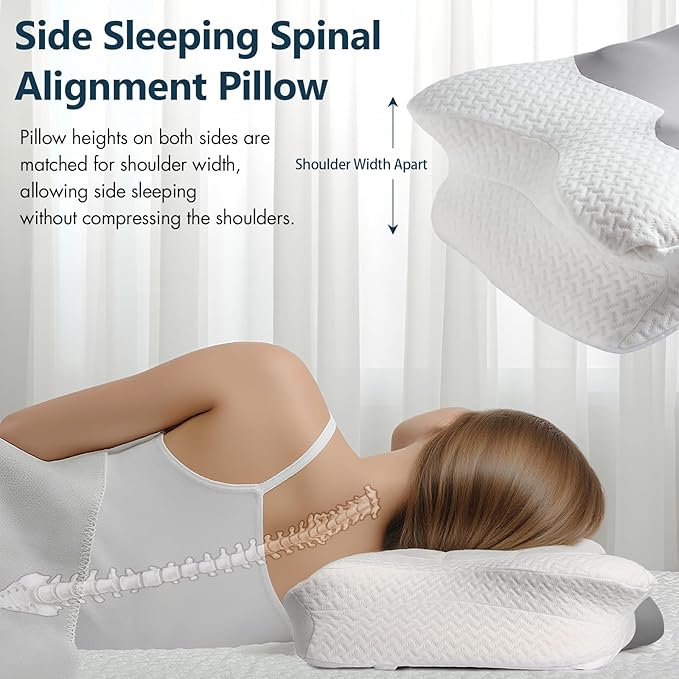 Cervical Neck Pillow for Sleeping, Adjustable Ergonomic Pillow, Contour Neck Support Side Sleeper Pillows for Adults, Memory Foam Pillow for Neck and Shoulder Pain Relief, Back,Stomach Sleeper
