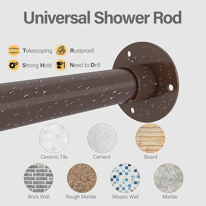 L Shaped Corner Shower Curtain Rod, 24"-37" x 24"-37" Adjustable 90 Degree Curved Bathroom Rod Square Rail No Sag with 12 Hooks & Ceiling Support - Coffee