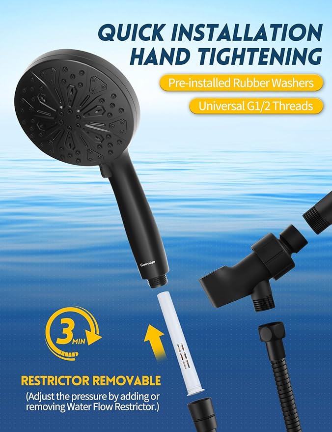 Black Filtered Shower Head with Handheld – GUOYULJU High Pressure Showerhead for Hard Water, 10 Spray Modes, Water Softener Filter, CUPC & WaterSense Certified Filters, Black