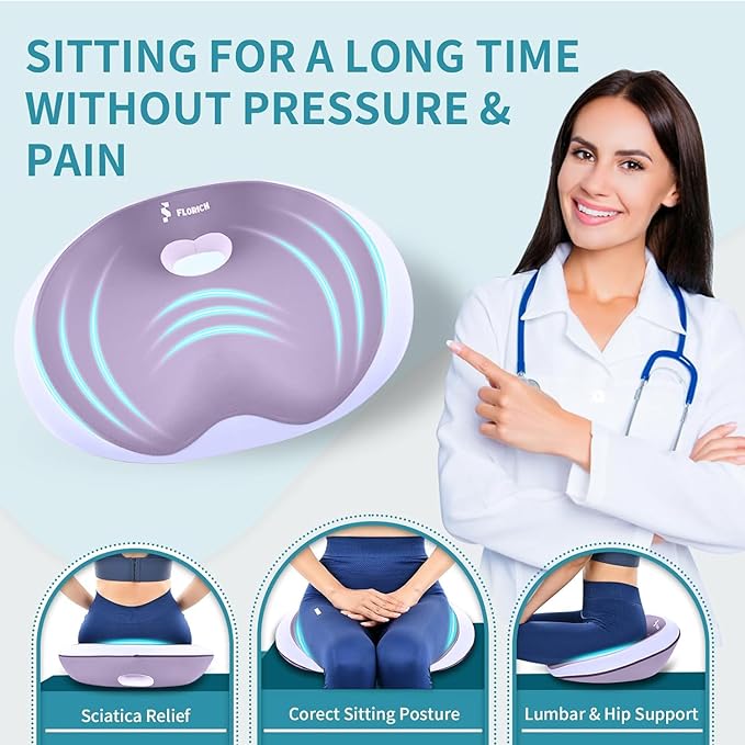 FLORICH Seat Cushion and Lumbar Support Pillow for Office Chair Car Neck Headrest Pillow Memory Foam Seat Pads Pressure Relief Back Cushion and Carseat Pads(Purple)