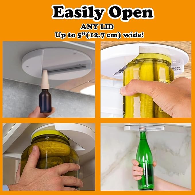 Upgraded Jar Opener, Under Cabinet Jar Opener Tool, Bottle Opener for Seniors, Cap Openers for Arthritis or Weak Hands, One Handed Opener Gadgets, Essential Kitchen Gadgets for Home Assistance