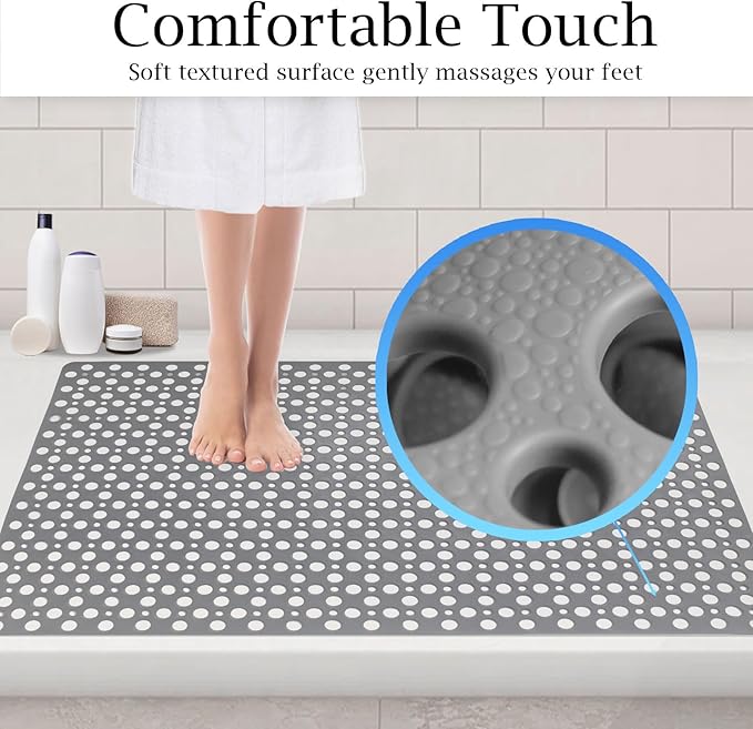 Tiamo Non Slip Large Shower Mat 35.4"*23.6", TPE Bath Mats for Inside Outside Shower,Extra Large Bathtub Mat with Suction Cups and Big Drain Holes