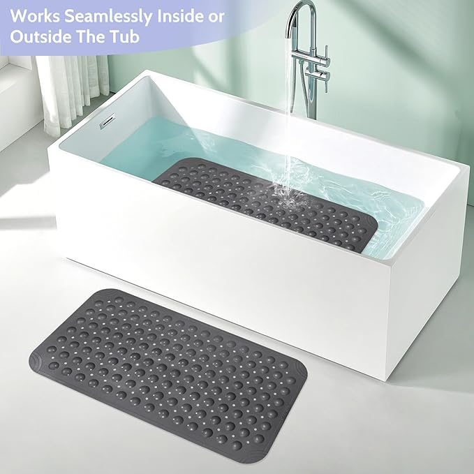 WarmSnow Non Slip Shower Mats for Inside Shower 15 x 27.5 Inch, TPE Bathtub Mat Non-Slip, Bath Mat for Tub with Suction Cups, Drain Holes Bath Tub Mat for Bathroom, Dark Gray