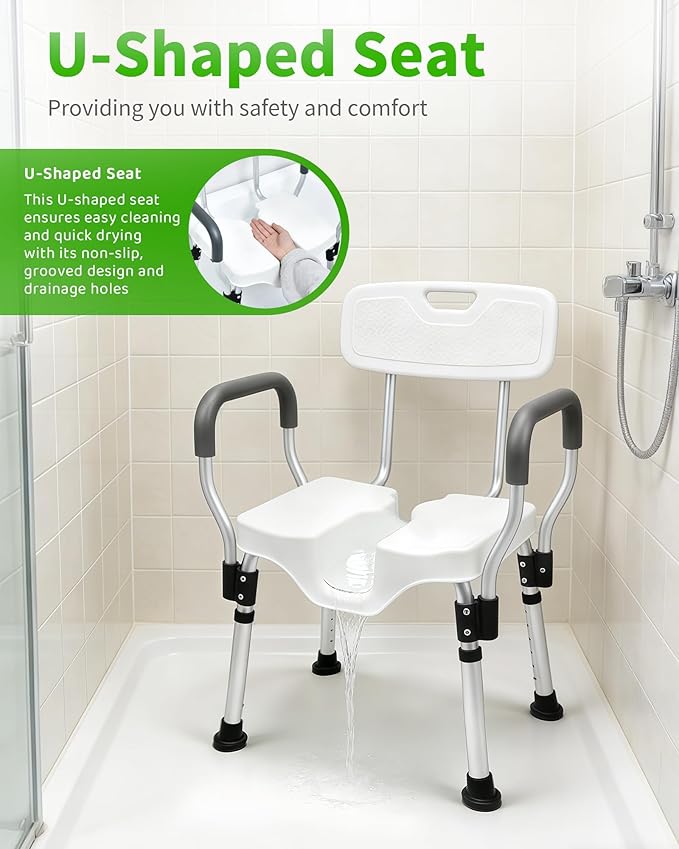 Shower Chair for Inside Shower - U-Shape Shower Chair with Arms for Handicap - Heavy Duty Wide Shower Seats for Elderly, HDB-796E