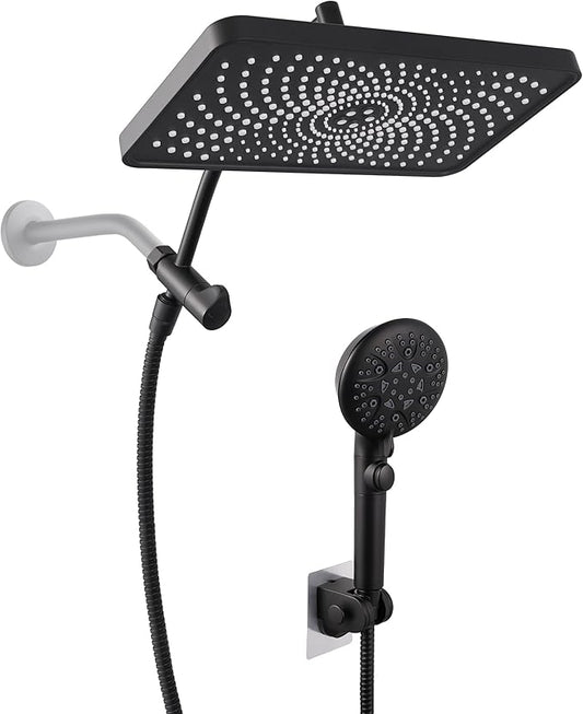 Rain Shower Heads with Handheld Spray Combo,12In Fixed Showerhead&8-Mode Handheld Shower Head with 79 Inches Extra-long Stainless Steel Hose (Black)