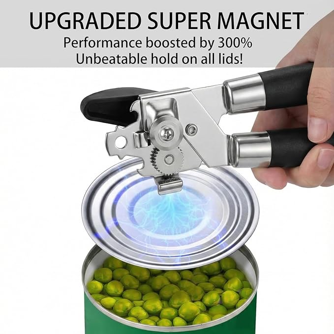 Can Opener and Jar Opener Set for Weak Hands - Heavy Duty Stainless Steel Manual Can Opener, 5-in-1 Bottle Opener, Corkscrew & Silicone Grippers - Kitchen Gadgets for Seniors & Arthritis