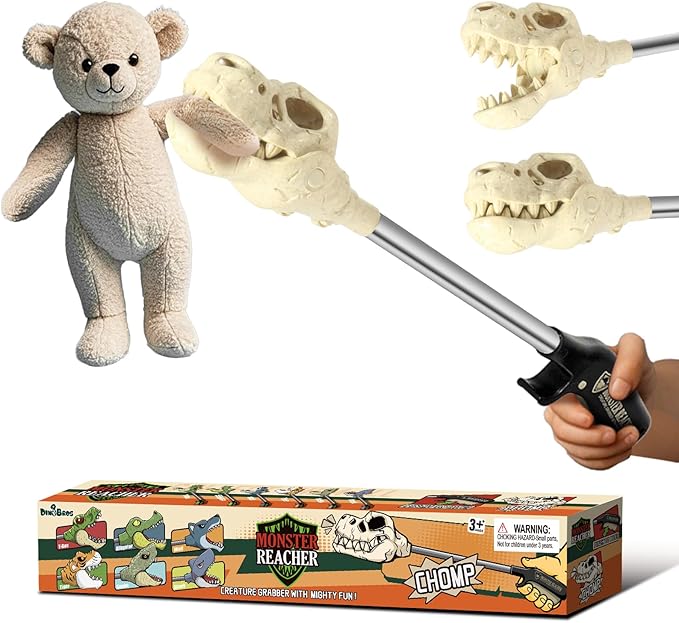 DINOBROS Dinosaur Grabber Toy - 16-Inch Interactive T-Rex Chomper, Dinosaur Fossil Claw Pickup Tool for Kids, Jurassic Dino Toy for Boys and Girls