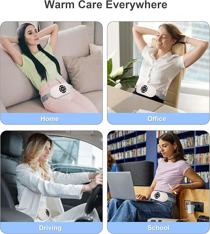 Portable Cordless Heating Pad for Period Cramps, Voice Reminder Menstrual Heating Pad with 6 Heat Levels and 6 Massage Modes, 3s Fast Heating, Gifts for Women Girls, White