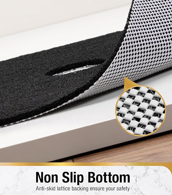 HITSLAM Shower Mat with Center Drain Hole, 24 x 16 Inch Non Slip Bath Mat for Textured Tub, Soft Loofah-Style Bathtub Mat Without Suction Cup, Quick Drying Stall Floor Mat, Bathroom Accessories, Black