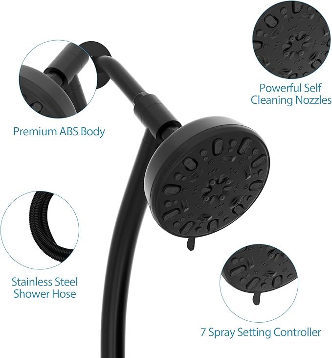 Lordear Rain Shower Head with Handheld Spray 7 Functions 3-Way Water Diverter Double Rain Hotel Spa Dual Bathroom Rain Shower Head Combo, Adjustable Sliding Bar,Black