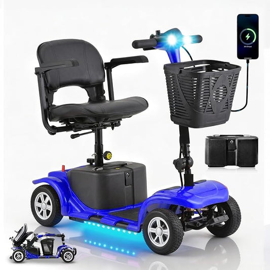 Arshin Mobility Scooter, Electric Foldable Mobility Scooter 300lbs Capacity with Detachable Battery, 15-Miles Powered Mobility Scooters for Seniors & Adults with USB Port, Charger Included (Blue)