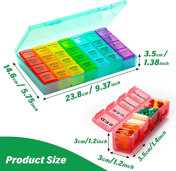 XL Large Weekly Pill Organizer 4 Times a Day, 7-Day Pill Boxes and Organizer AM PM, Big Compartments Pill Case, Monthly Medication Organizer 28 Days Dispenser for Fish Oils