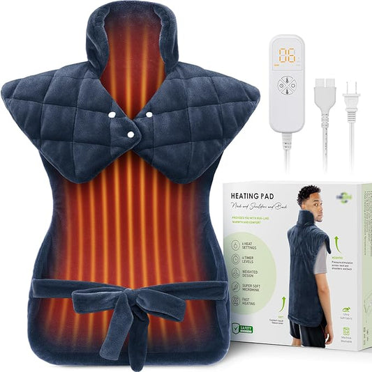 Mothers Day Gifts for Mom Her, Electric Heating Pad for Neck Shoulders and Back Pain Relief, Large Weighted Neck Shoulders & Back Heat Pad, 6 Heat Settings Auto-Off, Gray