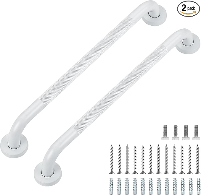 Grab Bars for Shower, 2 Pack 20-Inch Anti Slip Shower Handles for Elderly, Safety Shower Grab Bar, Stainless Steel Handicap Grab Bars for Bathroom (White 1" Diameter)
