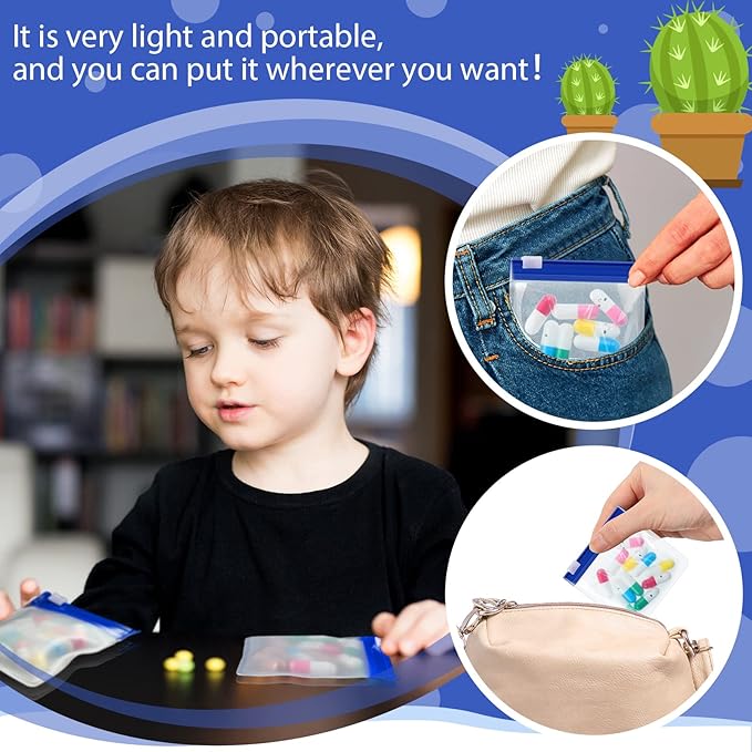 24 Pieces Pill Pouch Bags Zippered Set Reusable Translucent Medicine Organizer Sealing Travel Plastic Bags with Slide Lock for Storage(Dark Blue)