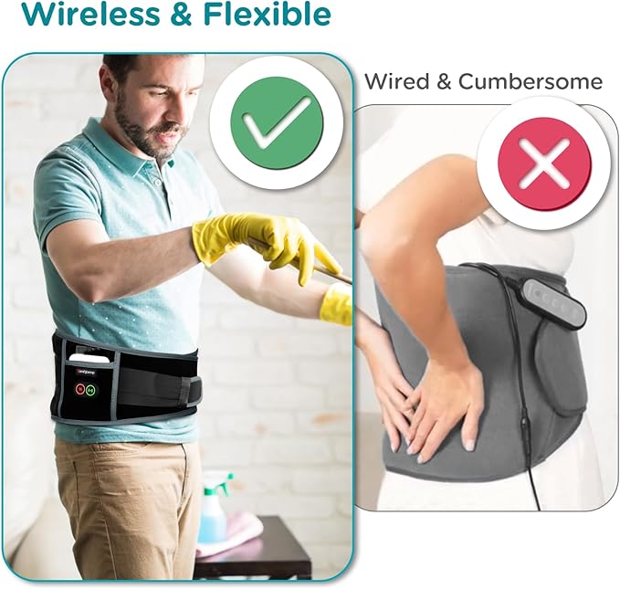 Comfytemp Cordless Heating Pad with Massager for Back, Portable Lower Back Massager FSA Eligible HSA Rechargeable Wireless Electric, Mothers Day Gifts for Women Mom Men Dad Seniors 3 Heat 30mins Off