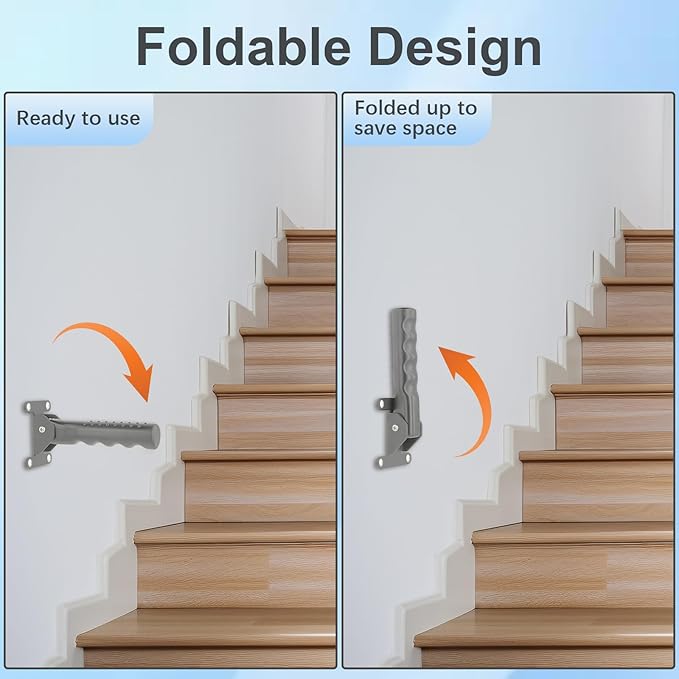 Flip Up Grab Bar for Doorway/Stairs Safety Assist Handles for Elderly Non-Slip Grip Bar Great for Seniors, Elderly, Disabled, Handicap and Injured People - Suitable for Solid Wall (Gray)