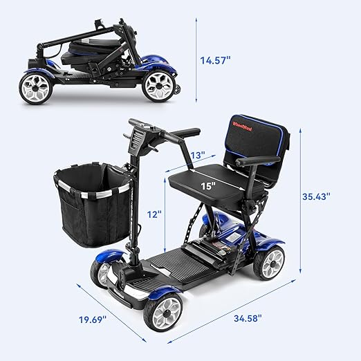 (2026 Upgrade) Lightweight Mobility Scooter for Seniors & Adults, Folding Mobility Scooters, 24.8 Miles Travel Foldable 4 Wheeler, Removable Lithium Battery, 300lb Capacity-Gloss Blue