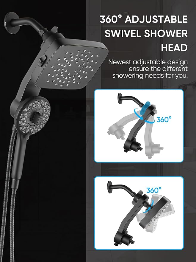 Cobbe Dual Shower Head with Magnetic Handheld, High Pressure Rain Shower Combo 2-in-1 Fixed & Detachable, Multiple Spray Modes, Built-in Magnet Dock 6ft Hose, Matte Black