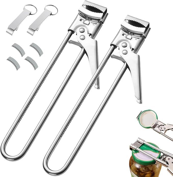 2-Pack Adjustable Stainless Steel Jar Opener, Multifunctional Jar Opener for Weak Hands, Seniors with Arthritis, Includes Keychain Opener and Anti-slip sleeve, Opens Jars, Bottles, Containers Easily