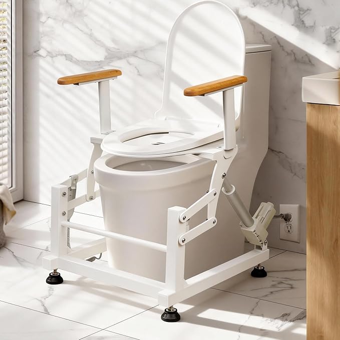 Lift Toilet Seat for Elderly with Wooden Armrests, FSÄ/HSÄ Eligible Electric Sit to Stand Lift for Elderly and Disabled, Toilet Seat Lift Supports Up to 440lbs