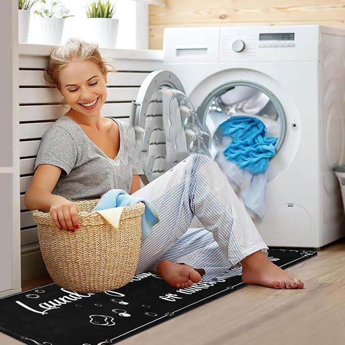 XLHOMO Laundry Room Rug Runner, 17"x60" Non Slip Nappa Leather Laundry Rugs, Black Farmhouse Washable Floor Laundry Mats for Laundry Room, Kitchen, Washroom, Bathroom, Mudroom, Hallway Entryway Decor