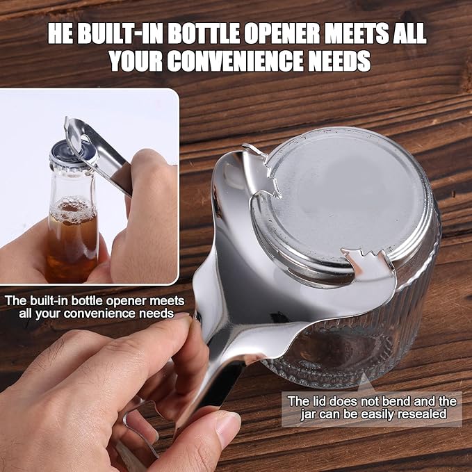 4pcs Mason Jar Opener, Multifunctional Jar Lid Opener Manual Handheld Top Remover Stainless Steel Bottle Opening Tool for Canning Lids, No Lid Dents or Damage