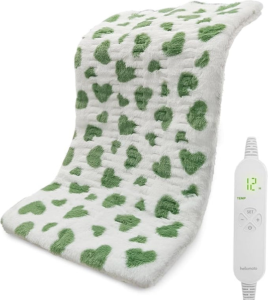 HELLOMOTO 12" x 24" Heating Pad for Back Pain Relief, 12 Heat Settings Electric Heating Pad for Neck and Shoulder, Machine Washable, Moist Heat Pad(Green)