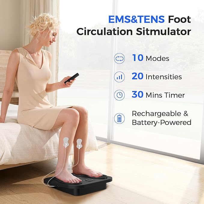 EaseZen Foot Massager for Neuropathy, Rechargeable TENS EMS Foot Stimulator with 10 Modes 20 Intensities, Feet Circulation Stimulator for Neuropathy, Plantar Fasciitis, Gifts for Mom Dad