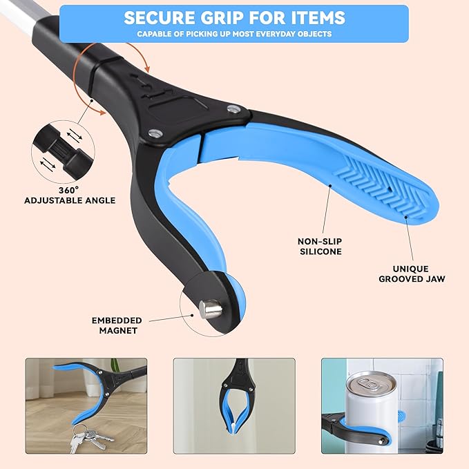 32.65"Grabber Reacher Tool, Foldable Trash Picker, 360°Rotating Grabber with Magnetic for Seniors and Disabled