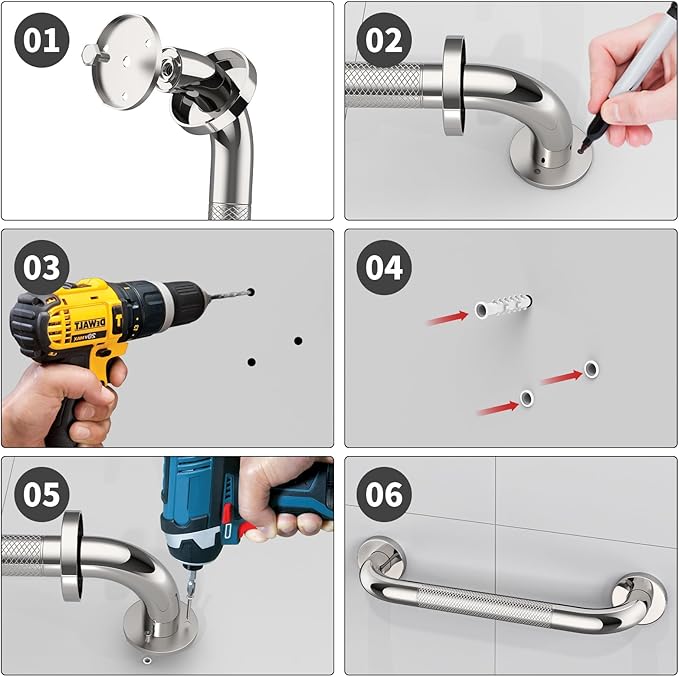2 Pack 12 Inch Anti Slip Shower Grab Bar Handle, ZUEXT Chrome Stainless Steel Bathroom Grab Bar, Knurled Bathroom Balance Bar,Safety Hand Rail Support,Handicap Elderly Injury Senior Assist Bath Handle
