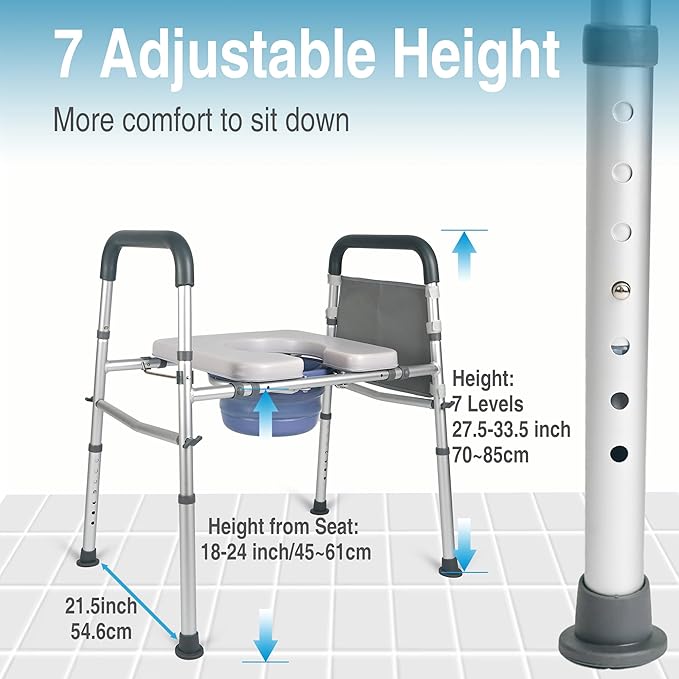 3-in-1 Bedside Commode, Porta Potty Chair for Adults with Sturdy Dual-Crossbar Support Construction, Stable Raised Toilet Seat 400 Lbs Bedside Commodes for Seniors