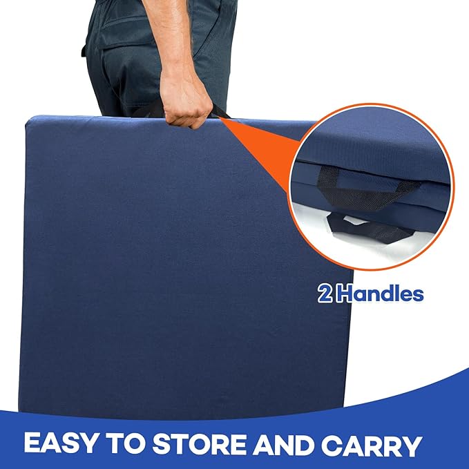 JZHLLA Foldable Fall Protection Mat for Elderly Blue Waterproof Non Slip Floor Mats with High-Resilience Foam 72 * 24 * 2 Inch Bedside Floor Mats for Elderly, Handicap, Senior