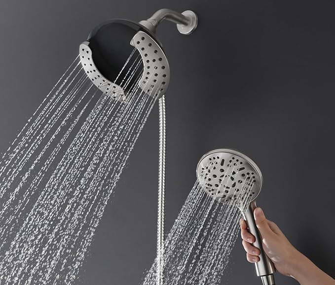 GRICH 2.5GPM Shower Head with Hand: 2 in 1 High Pressure Shower Heads With Handheld Spray Combo & Rain Shower Head, 9 Spray Modes Anti-Leak Waterfall Showerhead, Angle Adjustable, Brushed Nickel