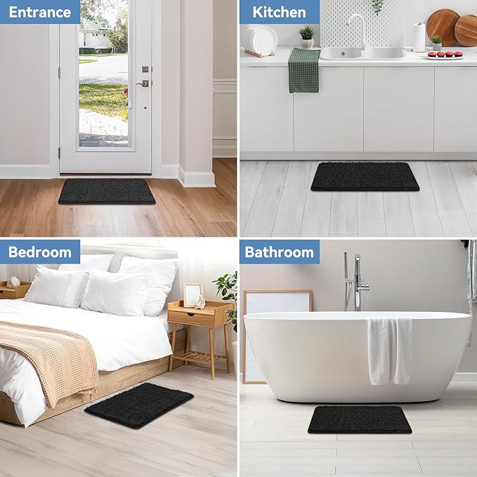 Bcoimo 24x17 Chenille Bath Mat – Non-Slip with Backing Bath Rug Ultra-Absorbent and Machine Washable Bathroom Mat Quick-Dry Design. Ideal for Bathroom Shower and Tub Areas