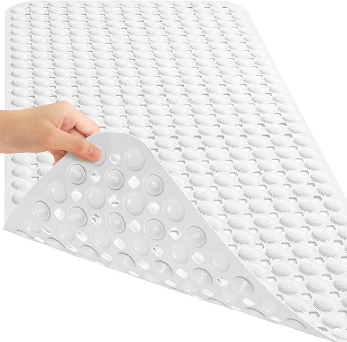 OTHWAY Bath Tub Shower Mat Non Slip, Bathtub Floor Liner Mats for Inside Shower Bathroom, Suction Cups and Drain Holes for Feet Scrubbing, Machine Washable, Soft on Feet, 35x16 Inch, Transparent