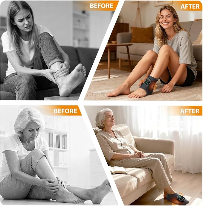 Cordless Ankle Massager with Heat, Neuropathy Foot Massager Ankle Heating Pad Wrap for Pain Relief 6 Heats 3 Vibrations, Timer & Auto Shut Off