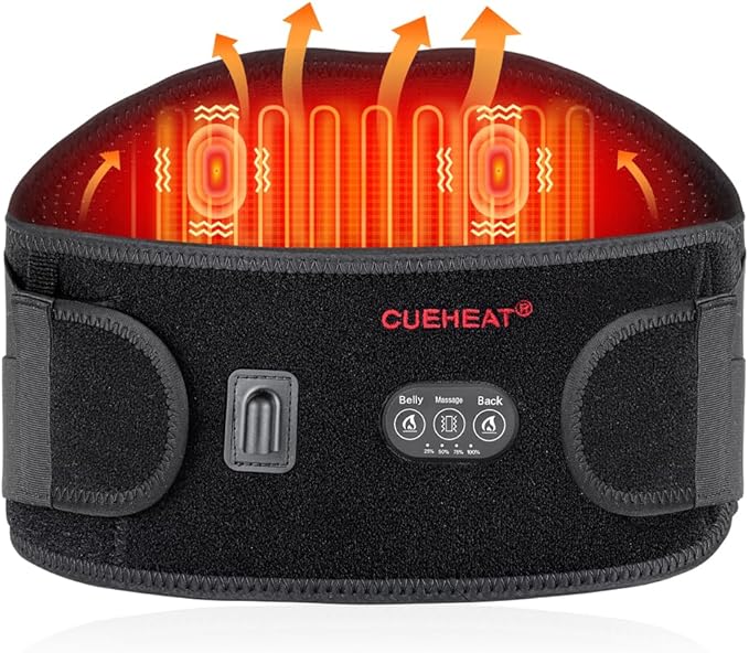 CUEHEAT Heated Waist Belt, Cordless Heating Pad for Low Back, Electrical Heating and Massage, Rechargeable Battery Powered (Black Upgraded,53 inches)