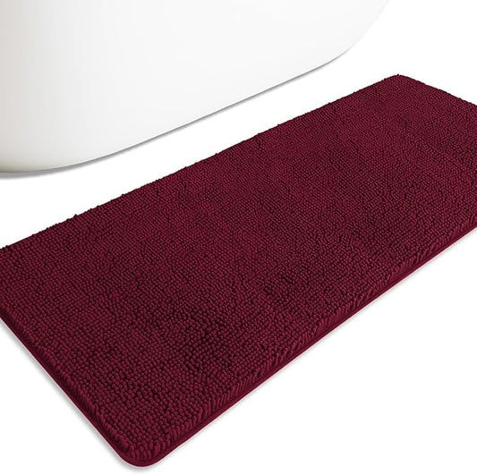 Bathroom Runner Rug 24 x 60 Inch – Extra Large Long Bath Mat | Absorbent and Washable Thick Chenille Bath Rug Non-Slip Runner Rug for Bathroom, Shower, Sink(Vivid Burgundy)