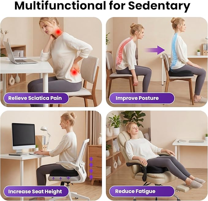 ZZ-WELL Seat Cushions for Office Chairs - Patented Coccyx Cushion for Tailbone Pain - 21.2" W x 16.5" L Memory Foam Extra Large Seat Cushion, Removable & Machine Washable Cover (Black)