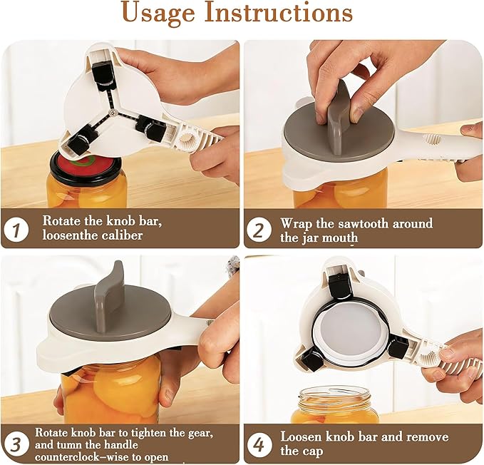Jar Opener for Weak Hands & Seniors - Multi-Size Retractable Bottle and Jar Opener, ABS Can Opener for Jars Bottles Cans, Ergonomic Kitchen Helper for Arthritis